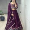 Traditional embroidered georgette lehenga set for women by Pramukhmart – festive wear with tassels and dupatta