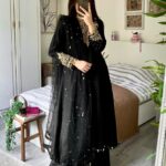Chinon Silk Kurti Plazzo Set with Embroidery and Dupatta - Front View
