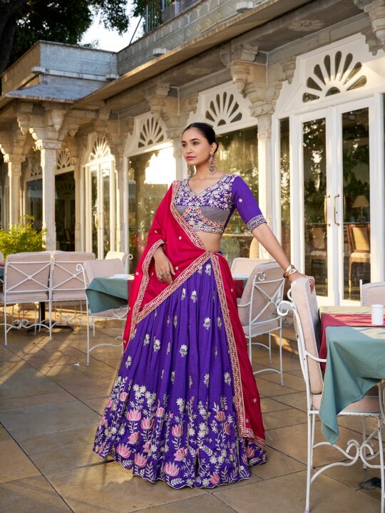 Stitched lehenga with cancan and drawstring closure