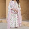 Cotton slub kurti set with floral print and lace – 3-piece set for women