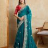 Embroidered chiffon silk saree with piping border and mono Banglory silk blouse - Pramukhmart