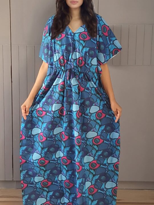 Free size printed cotton kaftan with adjustable belt – Pramukhmart
