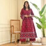 Elegant summer rayon gown with foil work
