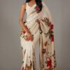Bright moss green printed saree with Banglori blouse – full view