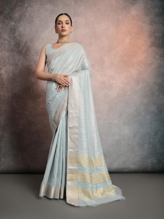 Soft Mulberry Silk Saree with Silver and Gold Zari Weaving – Pramukhmart