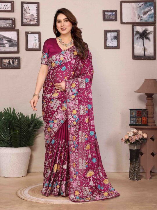 Rangoli Silk Embroidered Saree with Blouse and Piping Border