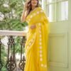 Front view of Georgette saree with lace work and latkan