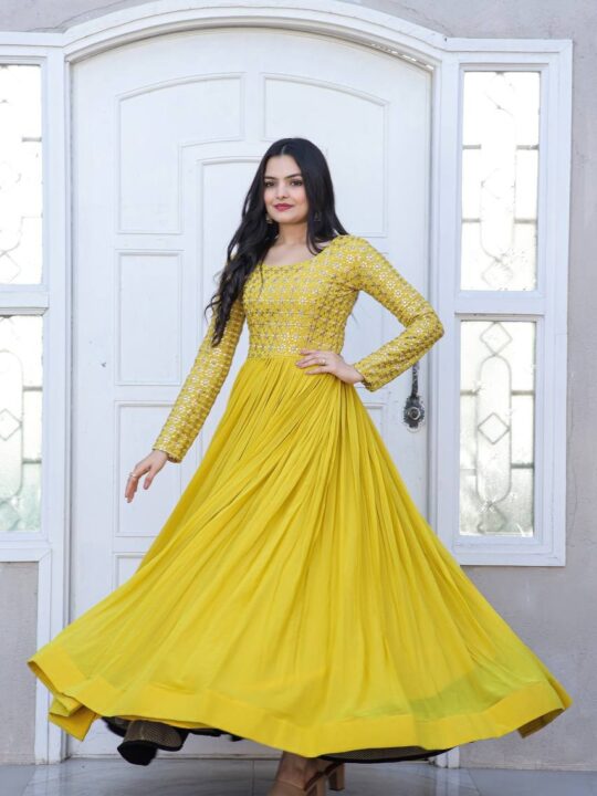 Embroidered party wear gown for women from Pramukhmart