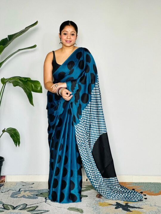 Elegant Japan Satin Saree with Digital Print and Matching Blouse – Pramukhmart
