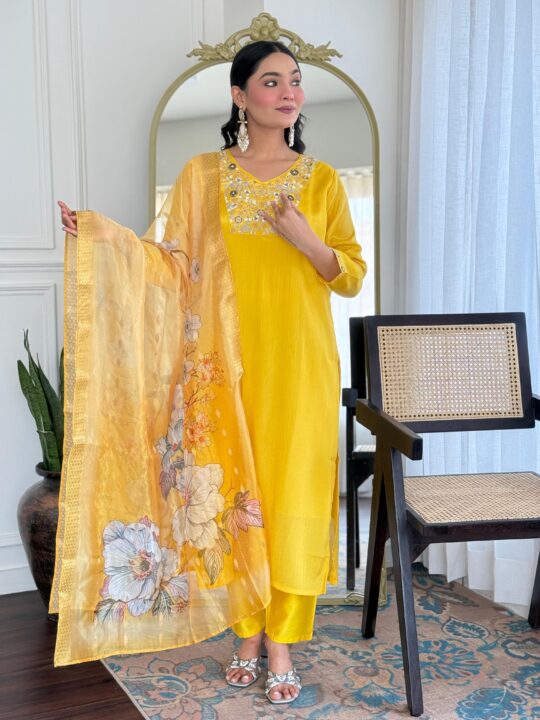 3 piece party wear suit for women with jacquard dupatta