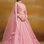 Embroidered chaniya choli with net dupatta – front view