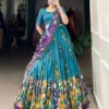 Front view of Dola silk chaniya choli with foil work