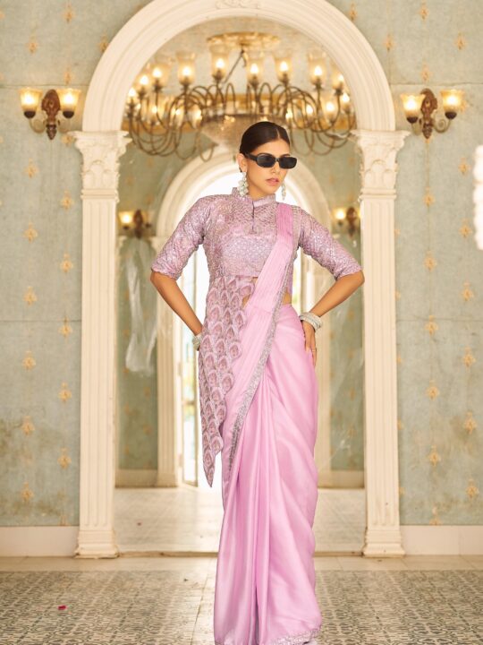 ready to wear chinon saree