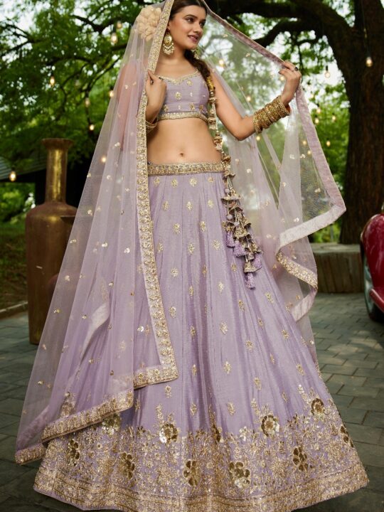 Full flared lehenga with floral zari embroidery and tassels