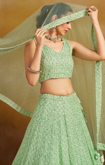 Mirror work lehenga skirt close-up