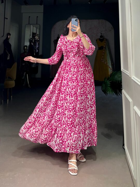 Georgette printed maxi dress with micro cotton lining – Pramukhmart