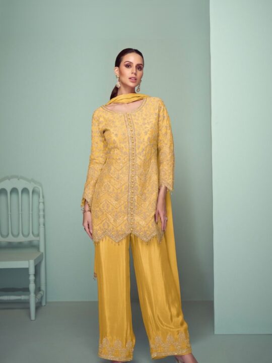 Front view of Real Chinon top-bottom dupatta set