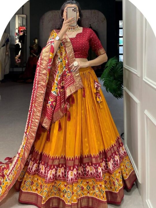 Stitched Dola Silk Chaniya Choli with Dupatta – Front View