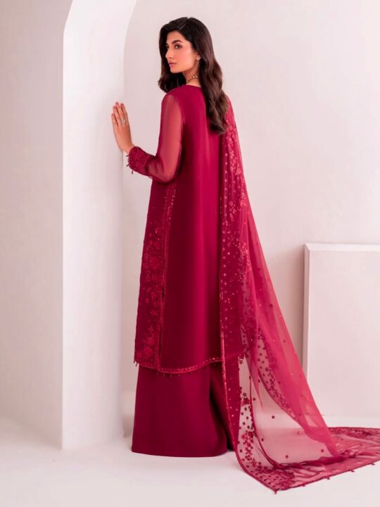Back view of faux georgette palazzo suit with sequins