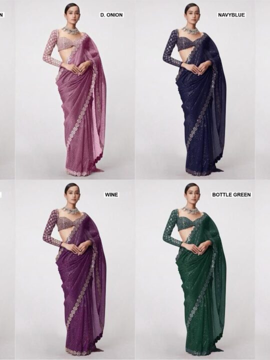 Bollywood mirror work saree with original mirror lace and embroidered blouse – Pramukhmart