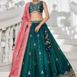 Traditional silk chaniya choli with embroidered velvet blouse