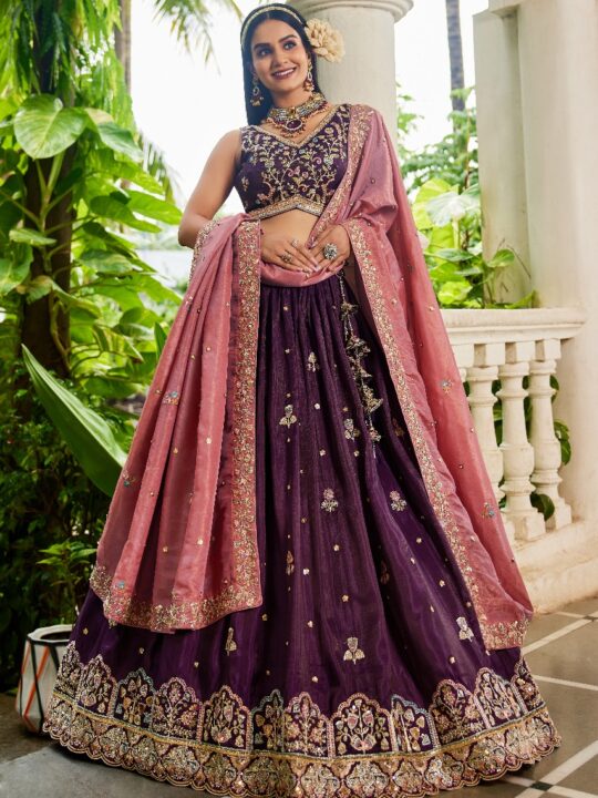 Zari work lehenga choli with net dupatta – Pramukhmart