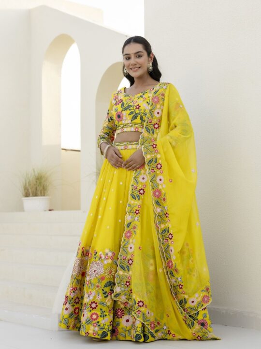 Pramukhmart traditional yellow ethnic set for women