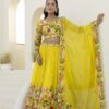 Yellow embroidered chaniya choli with dupatta – front view