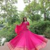 Hot pink lehenga choli with dupatta and gold lace
