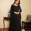 Black Georgette Lucknowi Anarkali Suit with Printed Top and Tassel Dupatta