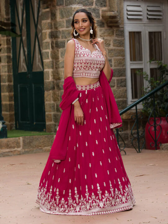 Elegant georgette chaniya choli with thread work and lace dupatta – Pramukhmart