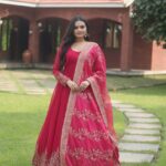 Pink faux blooming gown with dupatta - embroidered sequin work - Pramukhmart