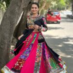 Muslin cotton chaniya choli with real mirror work and digital print – front view