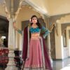 Front view of wedding chaniya choli for women in Moonga silk with embroidered lehenga – Pramukhmart