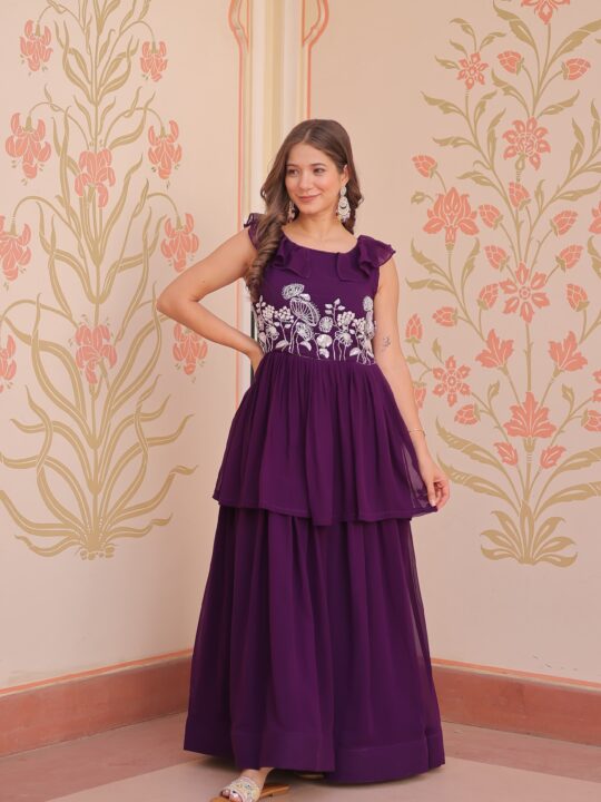 Purple Faux Blooming Fabric Gown for Women