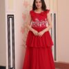 Red Designer Peplum Gown with Beads