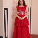 Red Designer Peplum Gown with Beads