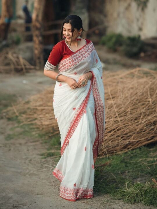 Soft Lilan Slab Saree with Rich Pallu and Weaving Work – Pramukhmart