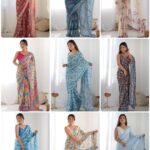 Elegant georgette silk saree with digital print and mirror border from Pramukhmart