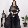 Elegant Black Faux Georgette Gown with Zari and Sequins Embroidery