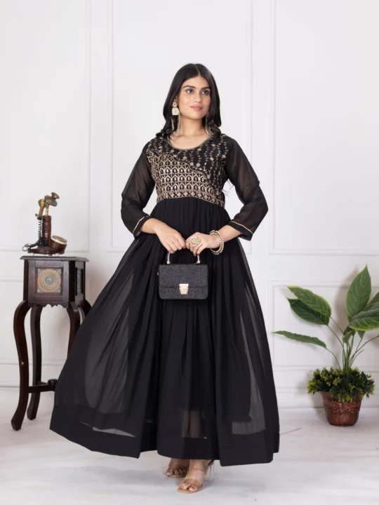 black embroidered gown for women