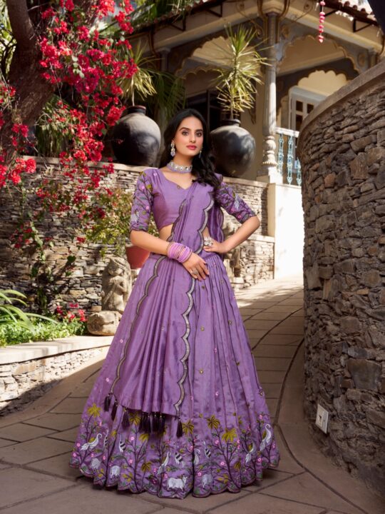 Lavender lehenga choli with sequins and thread embroidery – Pramukhmart