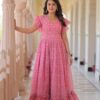 Faux Georgette Printed Gown with Bell Sleeves – Pramukhmart