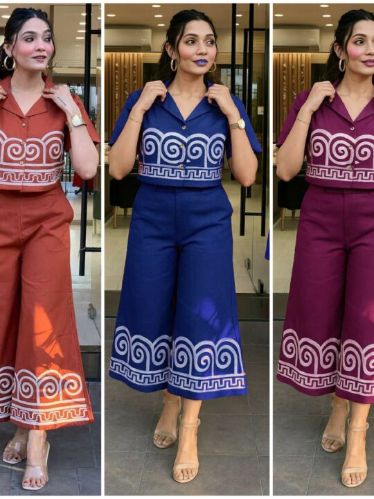 Front view of embroidered cotton co-ord set for women by Pramukhmart
