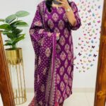 Royal purple Ajarakh cotton suit set with dupatta