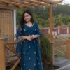 Handmade Cotton Thread Embroidery Kurti Palazzo Set in Deep Blue