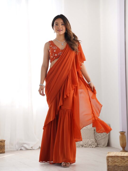 Ready to wear Sharara Saree in pure georgette with padded blouse