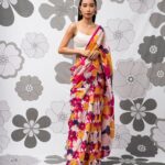 Floral linen printed saree with matching unstitched blouse – Pramukhmart