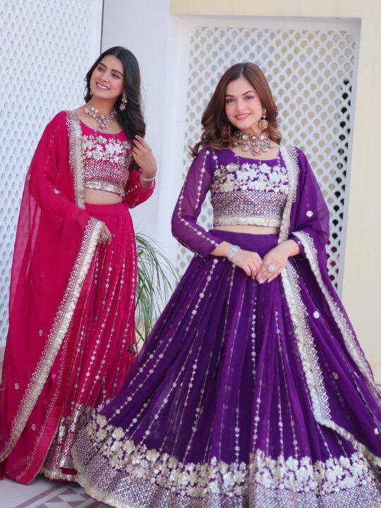 Embroidered georgette chaniya choli front view