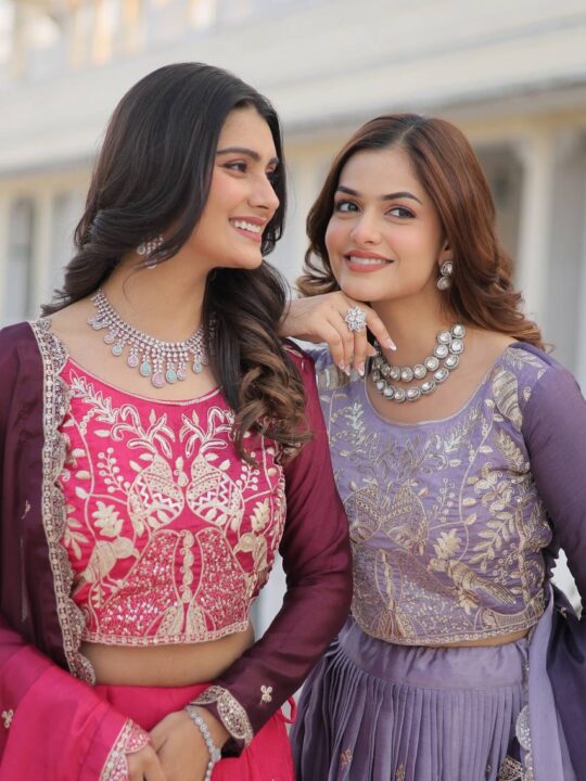 Heavy flair chinon lehenga in festive style